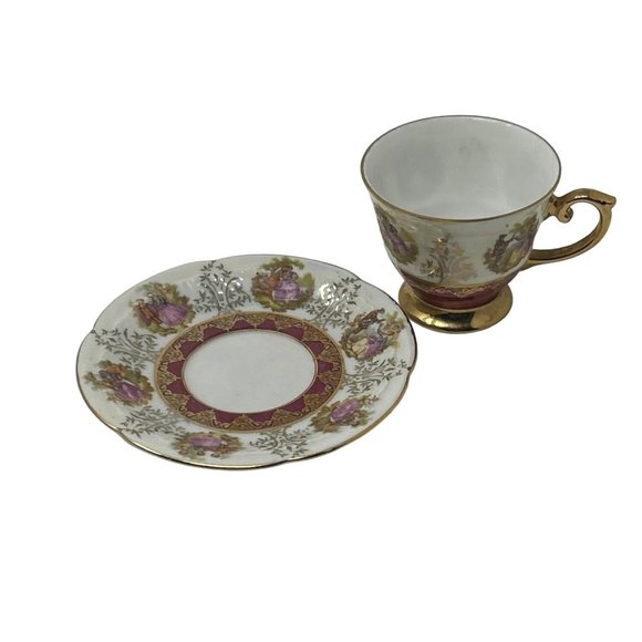 Vintage Victorian Courting Couple Demitasse Tea Cup and Saucer - Picture 4 of 8